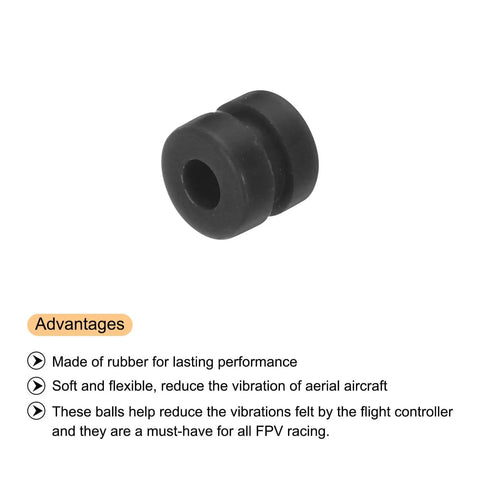 Silent, reliable RC vibration dampers that isolate the flight controller and gimbal, black rubber, single damper close-up