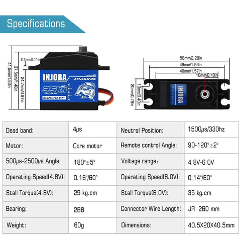 RC Servo 35KG Digital Servo High Torque RC Parts for 1/10 RC Crawler VP VS4-10 SCX10 Pro SCX10 TRX4 D90 shown in specifications chart
