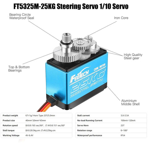 RC Servo 25KG Servo Motor 7.4V High Voltage High Torque Waterproof Full Metal Gear Digital Servo in aluminum case with bearings