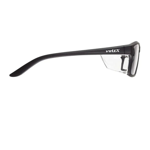 Side view of Full Lens Reading Safety Glasses 1.5 Diopter ANSI Z87.1 CE EN166F Anti Fog UV400 with black frame.