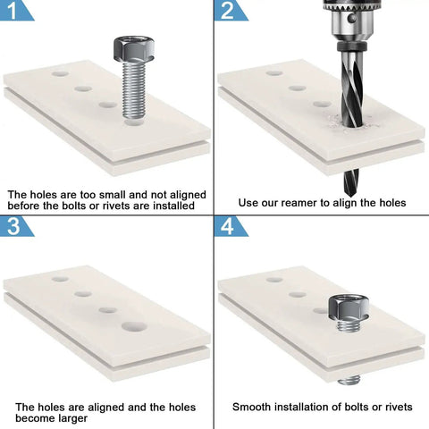 Diagram showing Five Eighths Inch Reamer Bit For Steel And Wood HSS Tapered Bridge Reamer Drill Bit With Half Inch Shank in use