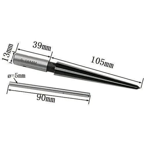 Bridge Pin Hole Reamer Set For Woodworking 1/8 To 1/2 Inch (3 To 13mm) And 5 To 16mm T Handle Handheld Chamfer Reamer With 6 Flutes For Smooth Burr Free Cuts Durable Ball Bearing Steel Craft Tool, showing measurements