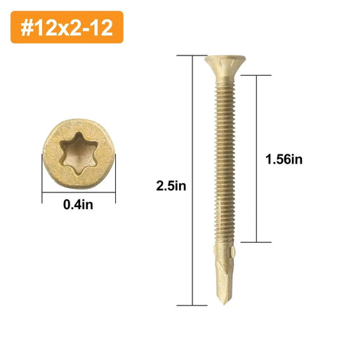 Reamer Tek Screws Twelve By Two And One Half Self Drilling Wood To Metal Torx Head T25 shown with dimensions