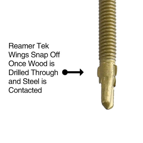 Close-up of Self Drilling Tek Screws 14 X 3 1/4 Reamer Torx T30 showing reamer tip design for wood to metal fastening.