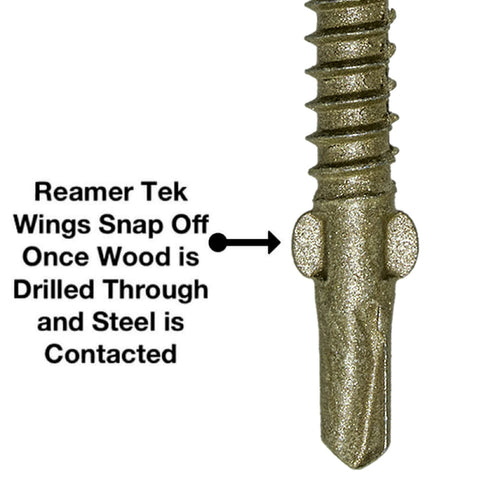 Close-up of the #14 x 3-1/4 Reamer Tek Torx Self Drilling Screw wing mechanism for wood to metal fastening.