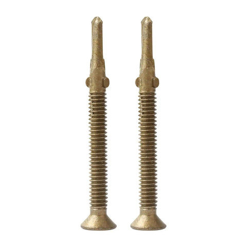 Size 14 By Two And Three Quarters Inch Reamer Tek Torx Self Drilling Screws for metal to wood, shown in bronze coating.