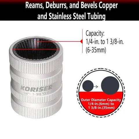 1/4 To 1-3/8 Inch Inner Outer Reaming Tool With 40 Cutting Edges For Reaming Deburring Beveling Aluminum PVC Copper And Stainless Steel Tubing And Pipe Replace For Model 29983 223S, shown with capacity details