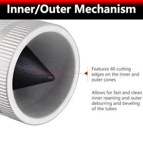 1/4 To 1-3/8 Inch Inner Outer Reaming Tool With 40 Cutting Edges For Reaming Deburring Beveling Aluminum PVC Copper And Stainless Steel Tubing And Pipe Replace For Model 29983 223S showing inner cone with cutting edges.