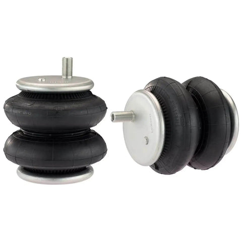 Rear Air Springs Kit For Silverado 2500HD And Sierra 3500HD 2011 Through 2025 Red Label With 7500 Pounds Load Capacity And 5 To 150 PSI Easy Install No Drill Design, shown with metal brackets and black rubber springs.