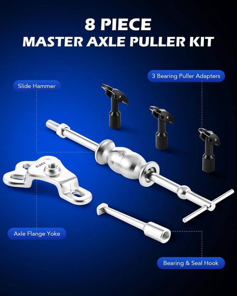 Rear Axle Bearing Puller Tool Kit with Slide Hammer, Seal Hook, Yoke, and 3 Axle Puller Adapters, ideal for 1-1/4 to 2-7/8 inch IDs
