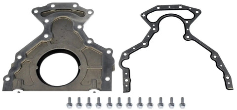 Engine Rear Main Seal Cover Kit With Gasket and Installation Hardware for Superior Leak Prevention; die-cast aluminum construction.