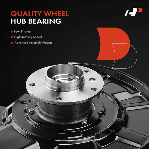 Close-up of rear right steering knuckle and wheel bearing hub assembly for BMW 3 Series 2006 to 2013, fits 325xi 330i 330xi 328i 335i 335is XDrive passenger side replacement with metal hub and dust shield.