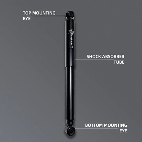 Rear Shock Absorbers Pair For Chevy Silverado 1500 And GMC Sierra 1500 Classic 1999 To 2007 AWD And 4WD Excludes Z71 And Electronic Suspension Left And Right Included - visible shock absorber tube with top and bottom mounting eyes