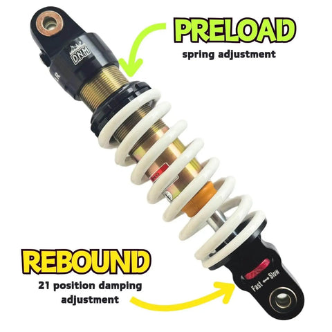 Rear Shock For Dirty Pit Bike With Adjustable Rebound And Dual Spring Options 250lb Or 350lb, Eye To Eye 265-360mm