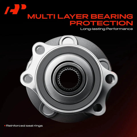 Rear Wheel Bearing And Hub Assembly Set Two 5 Lug Fits Subaru Forester 2014 2018 Impreza 2012 2021 Crosstrek 2016 2021 XV Crosstrek 2013 2015 High Load Capacity Durable Axle Hub For Reliable Performance And Smooth Rotation, close-up view with reinforced seal rings
