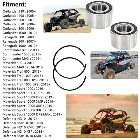 Rear Wheel Bearing Kit For Can Am Outlander 330 400 500 650 800 1000 Renegade Commander Maverick Trail Sport 800 1000 Replacement For 293350040 293370019 Heavy Duty Wheel Hub Bearings For Off Road Adventures And Rough Terrain with detailed fitment list and product images.