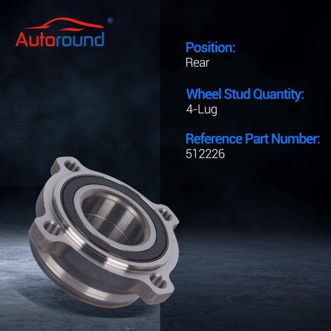 Close-up of rear wheel bearing and hub assembly for BMW X5 2000-2006 and 5 Series 2004-2012, 4-lug design, part 512226.