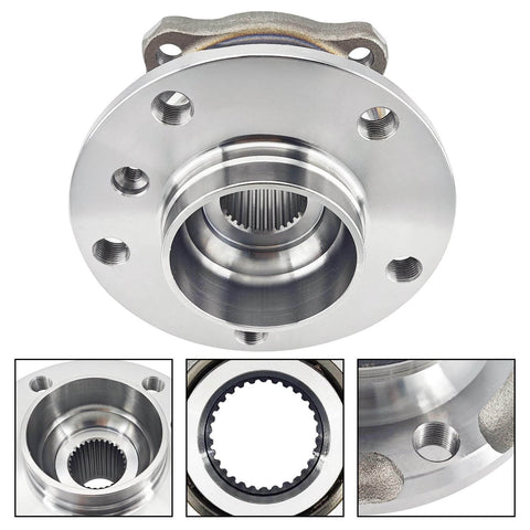 Two Pack Rear Wheel Hub Bearing Assembly For BMW X3 2011 2017 And X4 2015 2018 Replacement 33406787015 33406867815 BR930847 500027H OE Part Fitment Direct Replacement, close-up of bearing components, showing splines and mounting holes.