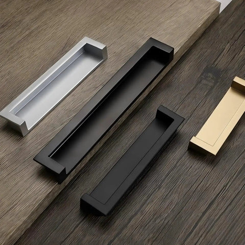 Assorted recessed cabinet handles set of 2, inset hidden pull flush zinc alloy hardware for cabinets, black 4.35 inch, silver, and gold options