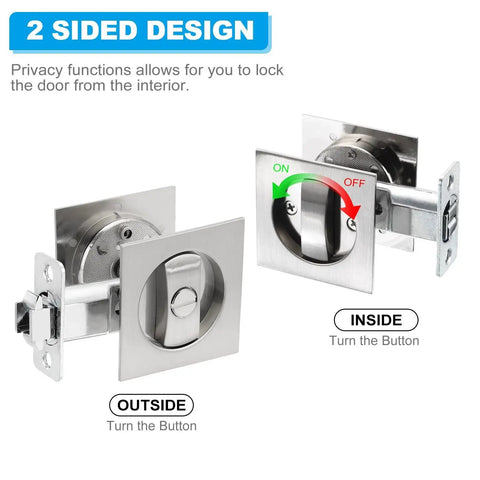 Recessed Door Lock With Square Pocket, Invisible Two Sided Hardware Privacy Sliding Door Latch For Bathroom Bedroom Barn Doors, Suitable For Doors 1 3 8 Inch Thick, Durable Metal Construction With Gray Finish
