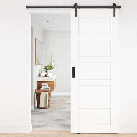 Recessed Finger Flush Pulls 6 Inch Aluminum Rust Proof Door Pull for pocket and barn doors, shown on a white sliding door.