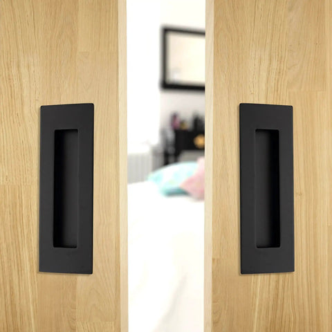 6 Inch Recessed Finger Flush Pulls for Pocket Doors and Closet Doors, Matte Black Stainless Steel Rectangular Door Pulls Hardware