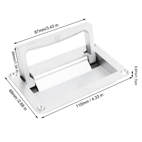 Front view of recessed hatch handle, zinc alloy, spring-loaded flush-mount pull on rectangular base