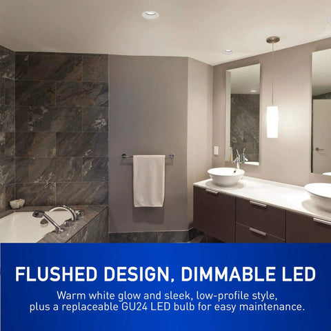 Modern bathroom with Whisper Recessed 80 CFM Bathroom Vent Fan With Dimmable 11W LED Light, Energy Star, black finish by Panasonic.