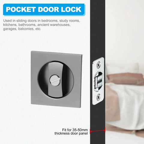 Recessed Door Lock With Square Pocket, Invisible Two Sided Hardware Privacy Sliding Door Latch for Bathroom Bedroom Barn Doors