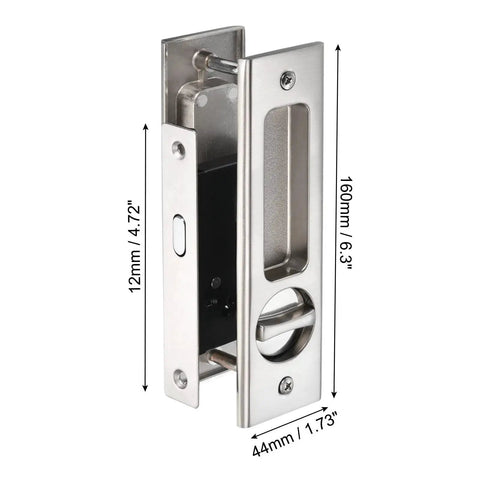 Invisible Recessed Pocket Door Lock With Hidden Handle And Keys, Ideal For Sliding Barn Wood Doors, Silver Finish, 160x44 mm