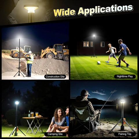 All Purpose 360 Degree Rechargeable Work Light With Remote Telescopic Stand extends from 2.3 to 8.4 ft in outdoor settings