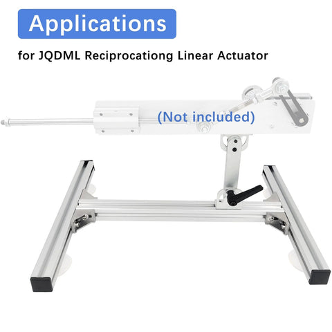 JQDML stand kit for reciprocating linear actuator; aluminum base rails with mounting bracket, actuator not included.