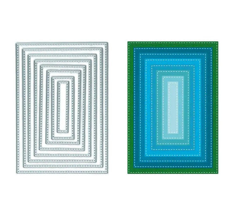 8 Piece Rectangle Cutting Die Set For Scrapbooking And Card Making Includes Eight Size Options 12x8cm to 5x1cm shown