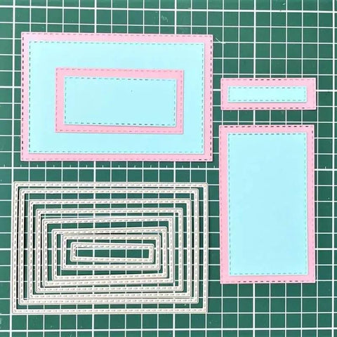 8 Piece Rectangle Cutting Die Set for Scrapbooking and Card Making Includes Eight Size Options on green mat