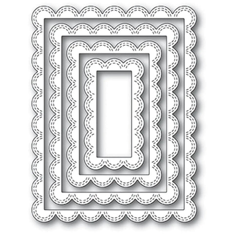 Four Piece Rectangle Frame Metal Die Cuts Set With Stitched Scalloped Nesting Tags for DIY Scrapbooking and Card Making