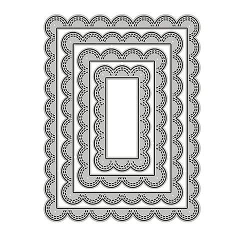Four Piece Rectangle Frame Metal Die Cuts Set With Stitched Scalloped Nesting Tags for scrapbooking, 136x103mm, carbon steel