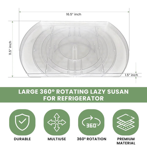 Rotating Refrigerator Lazy Susan Organizer Square For Large 16 Point 5 By 11 Inches Clear PET Turntable Top View