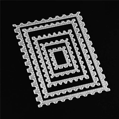 Rectangle Metal Cutting Dies Set for Scrapbooking and Card Making, 5 size variations shown stacked on black background