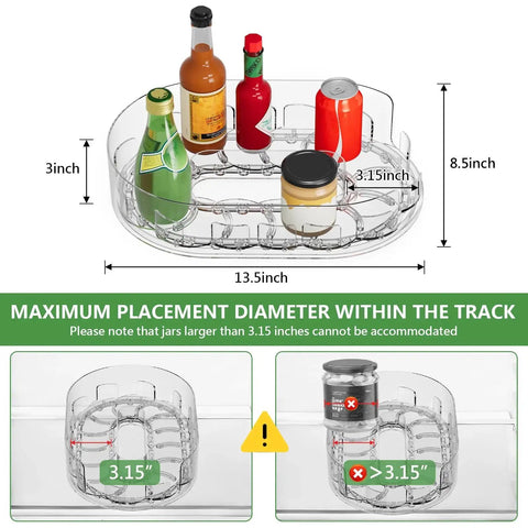 2 Pack Rectangular Lazy Susan Turntables For Refrigerator And Kitchen Storage, 360 Degree Rotating Clear Organizers with size details