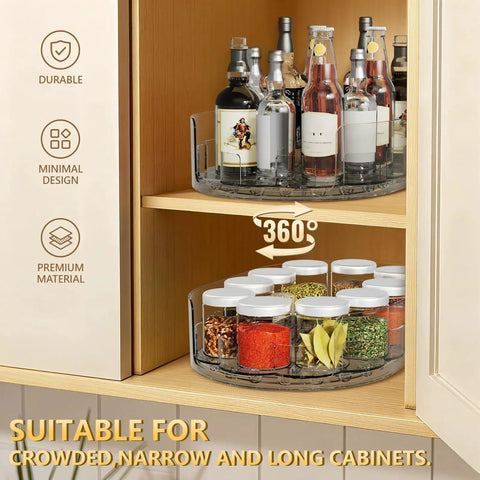 2 Pack Rectangular Lazy Susan Turntables For Refrigerator And Kitchen Storage, 360 Degree Rotating Clear Organizers in cabinet