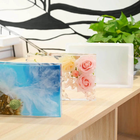 9 Inch Rectangular Silicone Molds For Epoxy Resin Deep Casting Crystal Mold For Flower Preservation DIY Artwork on display