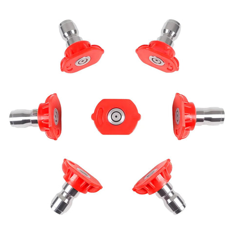 Pressure washer nozzle tips, red 0-degree spray, 1/4 inch quick-connect, 7-pack up to 4000 PSI