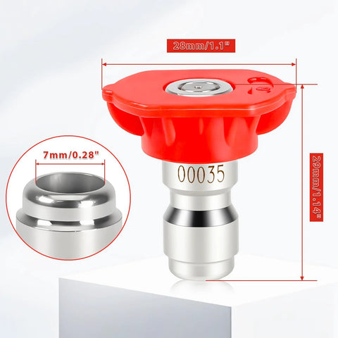 Pressure washer nozzle tip, red 0-degree spray, 1/4 in quick-connect, 7-pack stainless steel nozzles