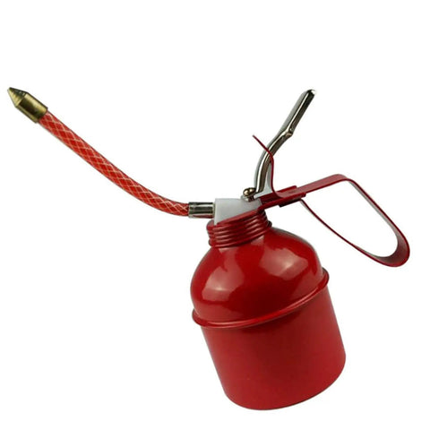 Easy Grip 400ml Manual Oiler Can with Red Lever for Precise Lubrication, featuring a flexible hose for home and auto maintenance.
