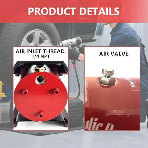 Air Hydraulic Pump 0.45 Gal 10,000 PSI Reservoir NPT 3/8" Oil Outlet, NPT 1/4" Inlet, Air Hydraulic Foot Pump, close-up of inlet and valve