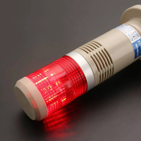 Industrial 24V DC Red Alarm Light With Built In Buzzer Signal Tower For Continuous Warning And Alert LED Indicator 80mm Base By 190mm Height 250g Built Tough side view