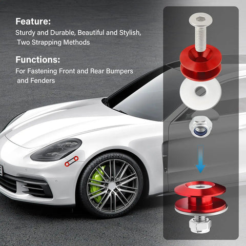 Red Aluminum Bumper Quick Release Kit With O Ring Fasteners, Spacers, Screws And Nuts Universal Front And Rear Bumper Clips For Fenders