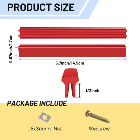 Dimensions and components for Six Pack Adjustable Cabinet Handles In Red Aluminum For Kitchen Drawers And Cabinets.