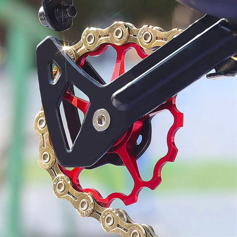 Pulley Bicycle Aluminum Alloy Pulley Rear Derailleur Bicycle Bearing Shift Lever Guide Wheel Suitable for Bicycle Accessories (Color: Black 13T) installed on bike