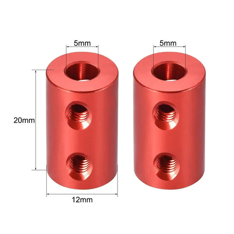 Red Aluminum 5mm To 5mm Rigid Shaft Coupler With Set Screw 20mm Length And 12mm Outer Diameter Two Pack for 3D Printers CNC DIY